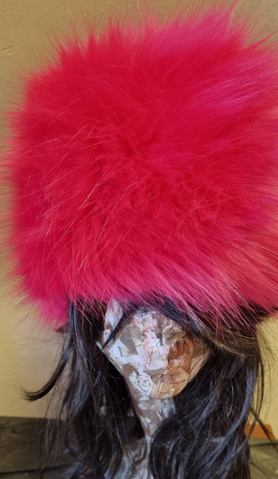 Shocking Pink Luxury Faux Fur Hat with Polar Fleece Lining Pink Fur