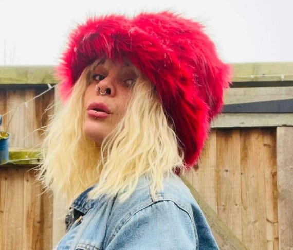 Red With Black Tips Bucket Hat-festival Hat-y2k Hat-fur Hat  display picture 2