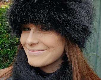 Lovely Long Black Luxury Faux Fur Hat with Polar Fleece Lining-Fur Hat-Fake Fur Hat-Winter Hat-Long Fur Hat-Cossack Hat-Black Fur Hat