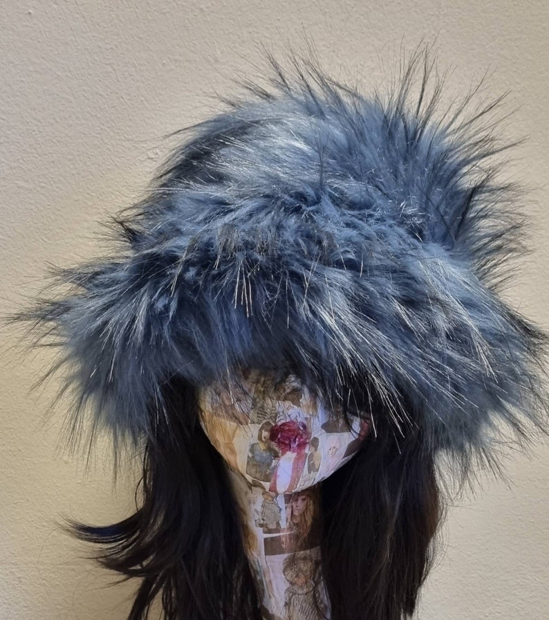 Fluffy Denim Blue Fuzzy Bucket Hatfestival Hatblue Faux Fur Etsy