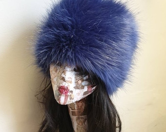 Vibrant Purple/Blue Faux Fur Russian Style with Cosy Polar Fleece Lining-Fur Hat-Fake Fur Hat-Winter Hat-Long Fur Hat-Cossack Hat-Purple Fur