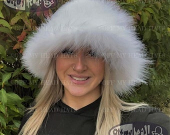 Ice White Faux Fur Bucket Hat-Festival Hat-Floppy Hat-Fur Hat-Fake Fur Hat-Rave Hat-White Fur Hat- Fuzzy Bucket Hat-White Fur Hat