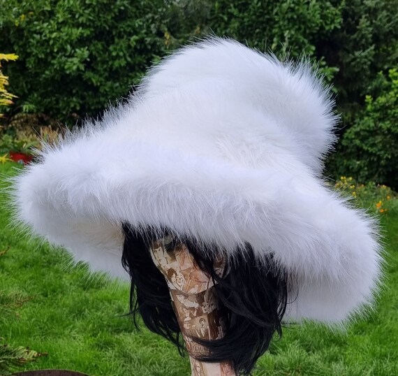Extra Wide oversized Wire Brim White Fuzzy Bucket Hat white Fur Hat fake Fur Hat bucket Hat vegan Fur Hat oversized Hat cruelty Free white Etsy UK