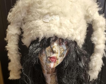 A Creamy Tufty Faux Fur Marshmallow Hat with Polar Fleece Lining- Off My Head- Off My Head Hats- Marshmallow Hat-Vegan Fabric-Cruelty Free