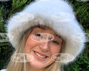 Stunning Super Luxury White Faux Fur Bucket Hat-Fuzzy Bucket Hat-Festival Hat-Floppy Hat-Fur Hat-Fake Fur Hat-Rave Hat-White Bucket Hat