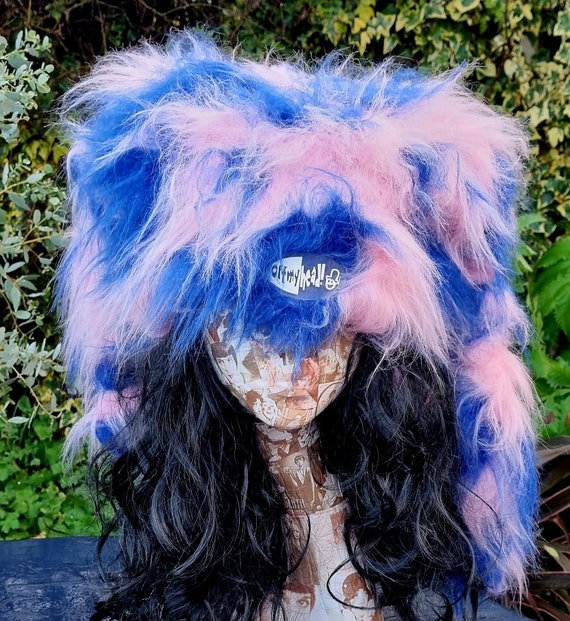 Wispy Pink and Blue Marshmallow Hat with Polar Fleece Lining- Ski Hat-Apres  Ski- Dog Walking- Pink Fur Hat-Cruelty Free-Vegan Fabric-Fleece