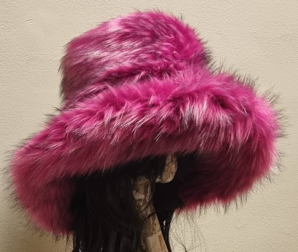 Magenta Pink Extra Wide Wire Brim Fuzzy Bucket Hat-floppy