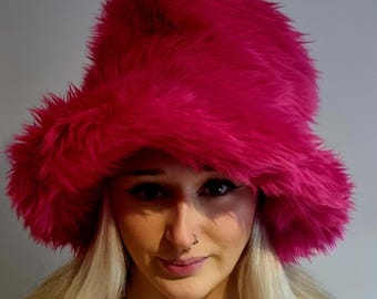 6 inch Tall Shaggy Pink Faux Fur Hat-JK Style Hat-Space Cowboy Style Hat-Fake Fur Pink Hat- Stovepipe Hat-Top Hat-Halloween-Pink Hat