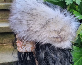 White With Black Highlights Faux Fur Headband-Neckwarmer-Earwarmer-Head Wrap-White Fur Headband-White Fur-Husky