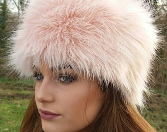 Pale Peachy Pink Luxury Faux Fur Hat-Polar Fleece Lining-Ladies Winter Hat-Fake Fur Hat-Faux Fur Hat-Fur Hat-Fleece Hat-Winter Hat-Pink Fur