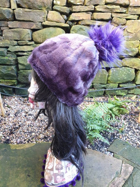 Violet Faux Fur Pom Pom Hat-fully Lined 