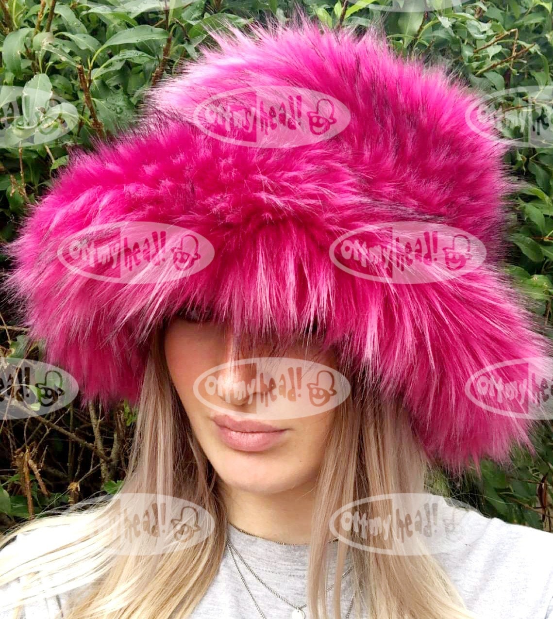 Magenta Pink Extra Wide Wire Brim Fuzzy Bucket Hat-floppy 