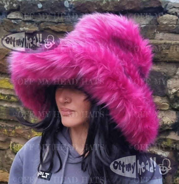 Magenta Pink Extra Wide Wire Brim Fuzzy Bucket Hat-floppy 