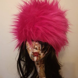 Shocking Pink Faux Fur Hat-Polar Fleece Lined-Pink Fur Hat-Pink Fake Fur Hat-Ladies Fur Hat