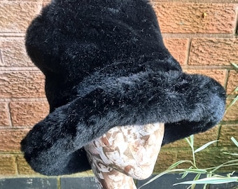 6 inch Tall Black Faux Fur Hat-JK Style Hat-Space Cowboy Style Hat-Fake Fur Black Hat- Stovepipe Hat- Black Fur Top Hat