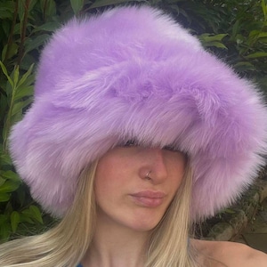 Mega Fluffy Pinky Lilac Luxury Faux Fur Bucket Hat-Pink Fur-Fuzzy Bucket Hat-Festival Hat-Fur Hat-Fake Fur Hat-Rave Hat-Pink Bucket Hat