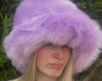 Mega Fluffy Pinky Lilac Luxury Faux Fur Bucket Hat-Pink Fur-Fuzzy Bucket Hat-Festival Hat-Fur Hat-Fake Fur Hat-Rave Hat-Pink Bucket Hat