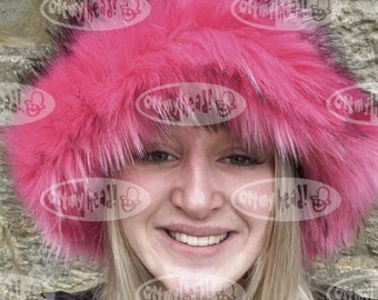 Rose Pink Super Fluffy Luxury  Faux Fur Bucket Hat-Pink-Fuzzy Bucket Hat-Festival Hat-Fur Hat-Fake Fur Hat-Rave Hat-Pink Bucket Hat-Y2K hat