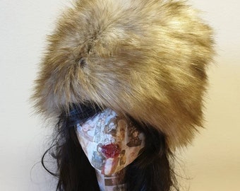 Sherry Fox Faux Fur Hat with Cosy Polar Fleece Lining-Fur Hat-Fake Fur Hat-Winter Hat-Long Fur Hat-Cossack Hat-Beige Fur Hat-Light Brown Fur