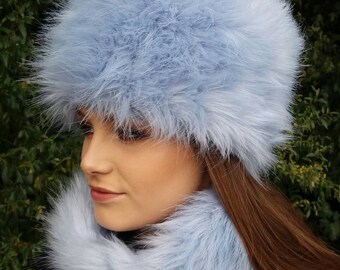 Ice Blue Faux Fur Hat With Cosy Polar Fleece Lining-blue Fur