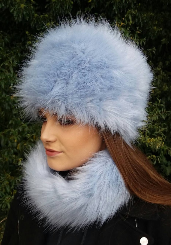 Ice Blue Faux Fur Hat With Cosy Polar Fleece Lining-blue Fur