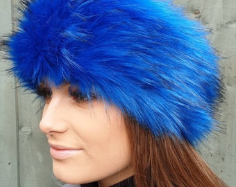 Royal Blue Luxury Faux Fur Headband / Neckwarmer / Earwarmer-Head Wrap-Fur Head Wrap- Handmade in Lancashire England