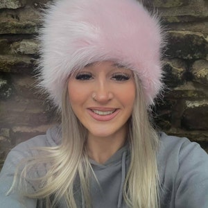Baby Pink Luxury Faux Fur Hat with Polar Fleece Lining - Pink Fur Hat-Fake Fur Hat - Winter Hat - Pink Fur Hat - Baby Pink Fur Hat - Pink