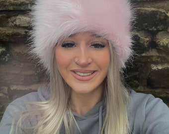 Baby Pink Luxury Faux Fur Hat with Polar Fleece Lining - Pink Fur Hat-Fake Fur Hat - Winter Hat - Pink Fur Hat - Baby Pink Fur Hat - Pink