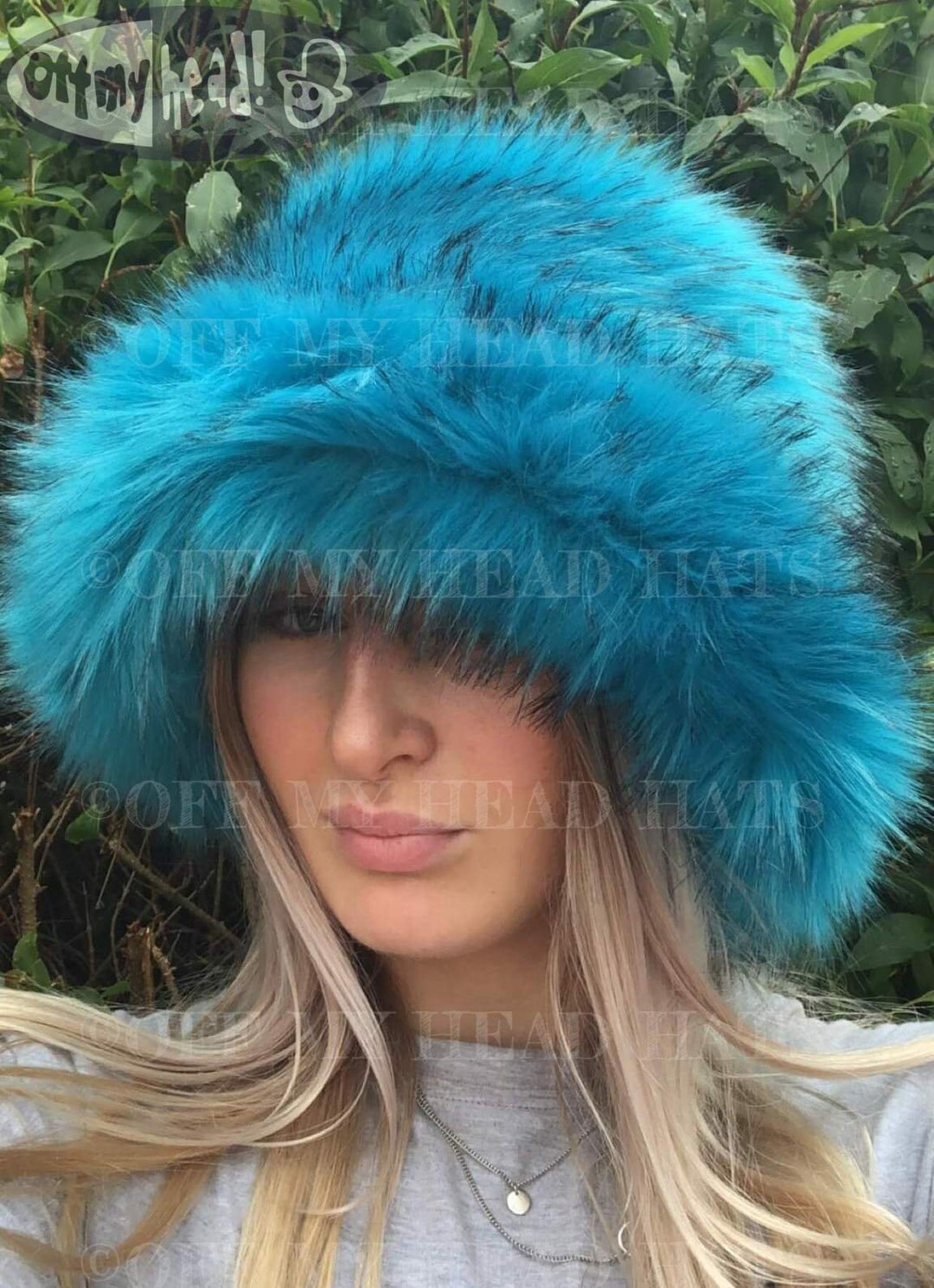 Super Fluffy Turquoise Blue Fuzzy Bucket Hatblue Fake Fur Hatfestival