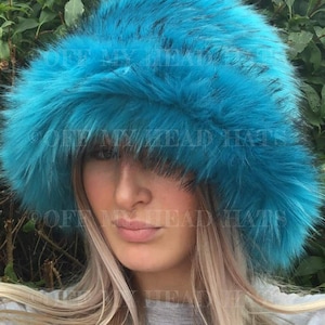 Super Fluffy Turquoise Blue Fuzzy Bucket Hat-Blue Fake Fur Hat-Festival Hat-Fur Hat-Rave Hat- Bucket Hat-Blue Fur Hat-Vegan Friendly Hat