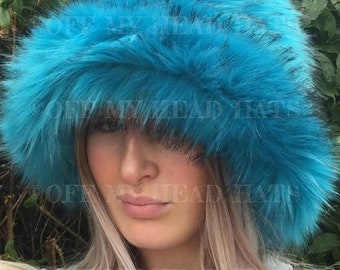 Super Fluffy Turquoise Blue Fuzzy Bucket Hat-Blue Fake Fur Hat-Festival Hat-Fur Hat-Rave Hat- Bucket Hat-Blue Fur Hat-Vegan Friendly Hat