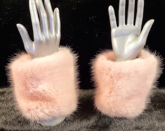 Baby Pink Short Pile Luxury Faux Fur Cuffs- Faux Suede Lining and Elasticated at One End-Faux Fur Cuffs-Fluffy Cuffs- Pink Fur Cuffs