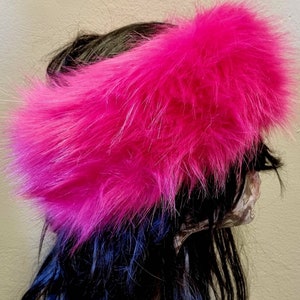 Shocking Pink Faux Fur Headband- Neckwarmer- Earwarmer-fur Headband-hot