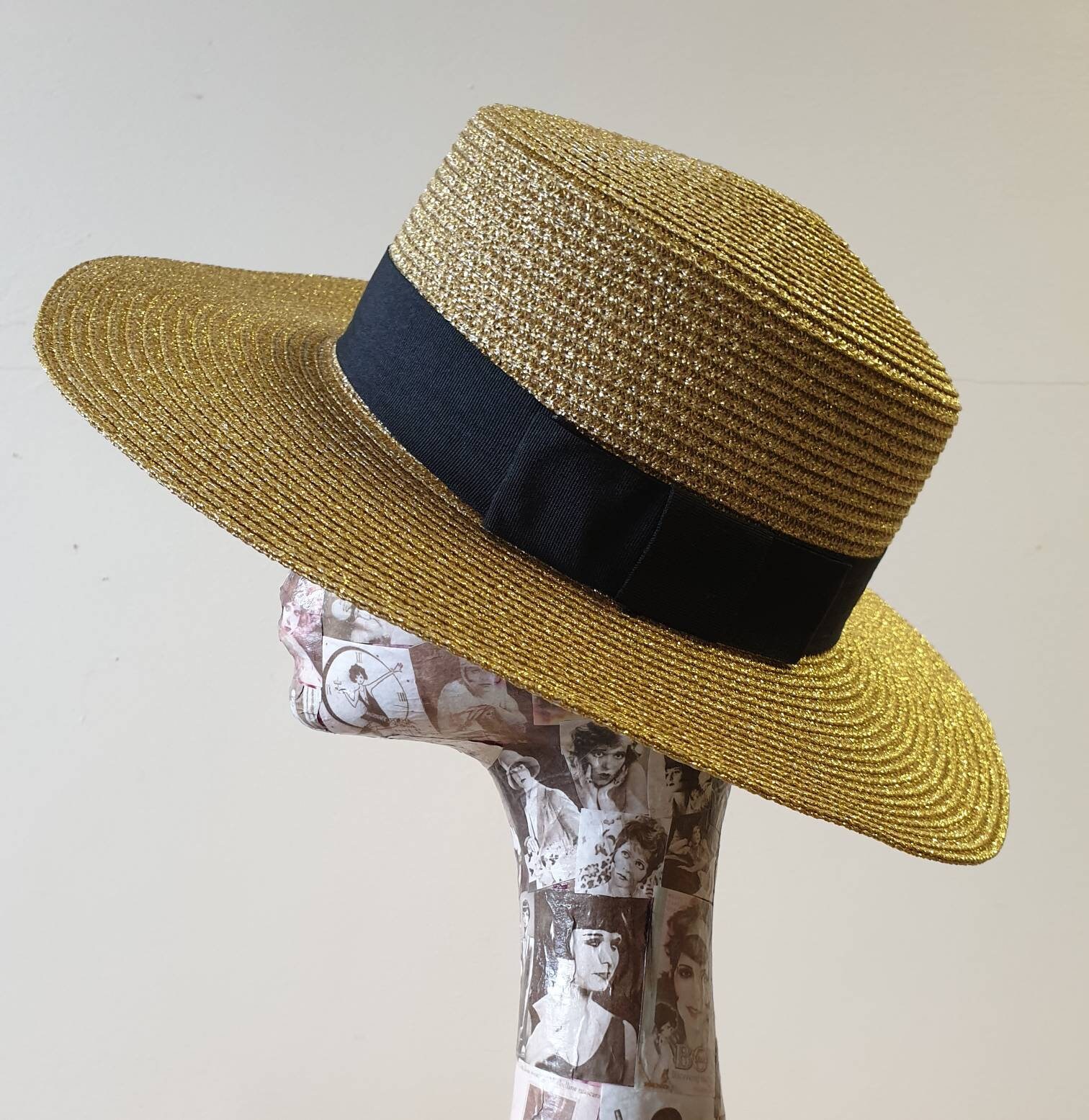 Beautiful Gold Glitter Boating Hat with Medium Width Brim