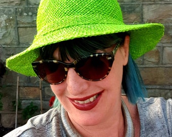 Lovely Lime Green Sun Hat-Raffia and Sisal Mix-Raffia Sun Hat