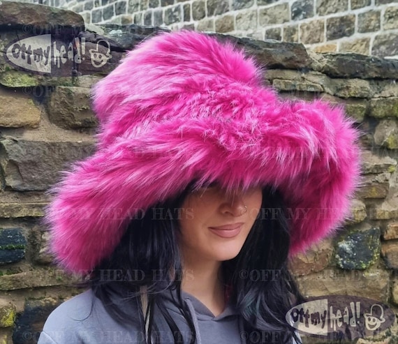 Magenta Pink-Super Fluffy Luxury Faux Fur Bucket Hat-Pink Fur-Fuzzy Bucket  Hat-Festival Hat-Fur Hat-Fake Fur Hat-Rave Hat-Blue Bucket Hat