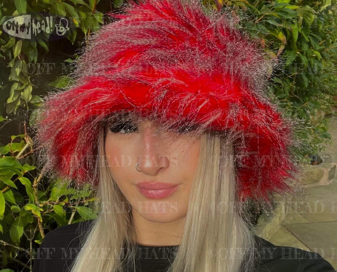 Wispy Red Fuzzy Bucket Hatfestival Hatfloppy Hatfur Etsy