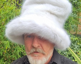 Gorgeous 7 inch Tall White Luxury Faux Fur Hat-JK Style Hat-Space Cowboy Style Hat-White Fake Fur Hat- Wedding Hat- Cruelty Free- Unisex-