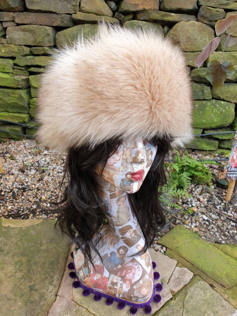 Stunning Creamy Luxury Faux Fur Headband with Brown Tips Fur Headband
