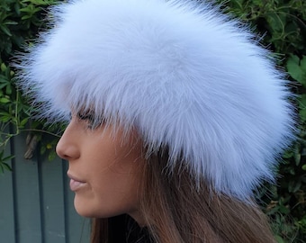 White Faux Fur Headband-Neckwarmer-Earwarmer-Head Wrap-Fur Head Wrap-Handmade in Lancashire England