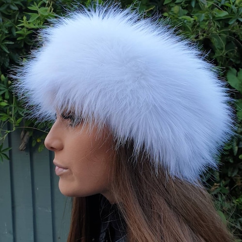 Long Ice White Faux Fur Headband 