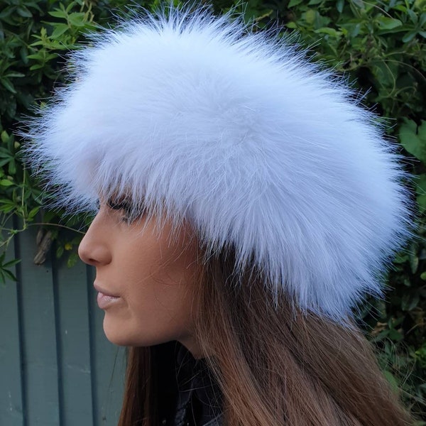 White Faux Fur Headband-Neckwarmer-Earwarmer-Head Wrap-Fur Head Wrap-Handmade in Lancashire England