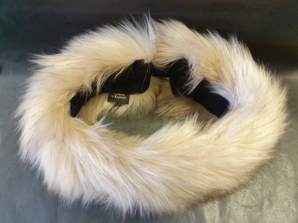 Stunning Creamy Luxury Faux Fur Headband with Brown Tips Fur Headband