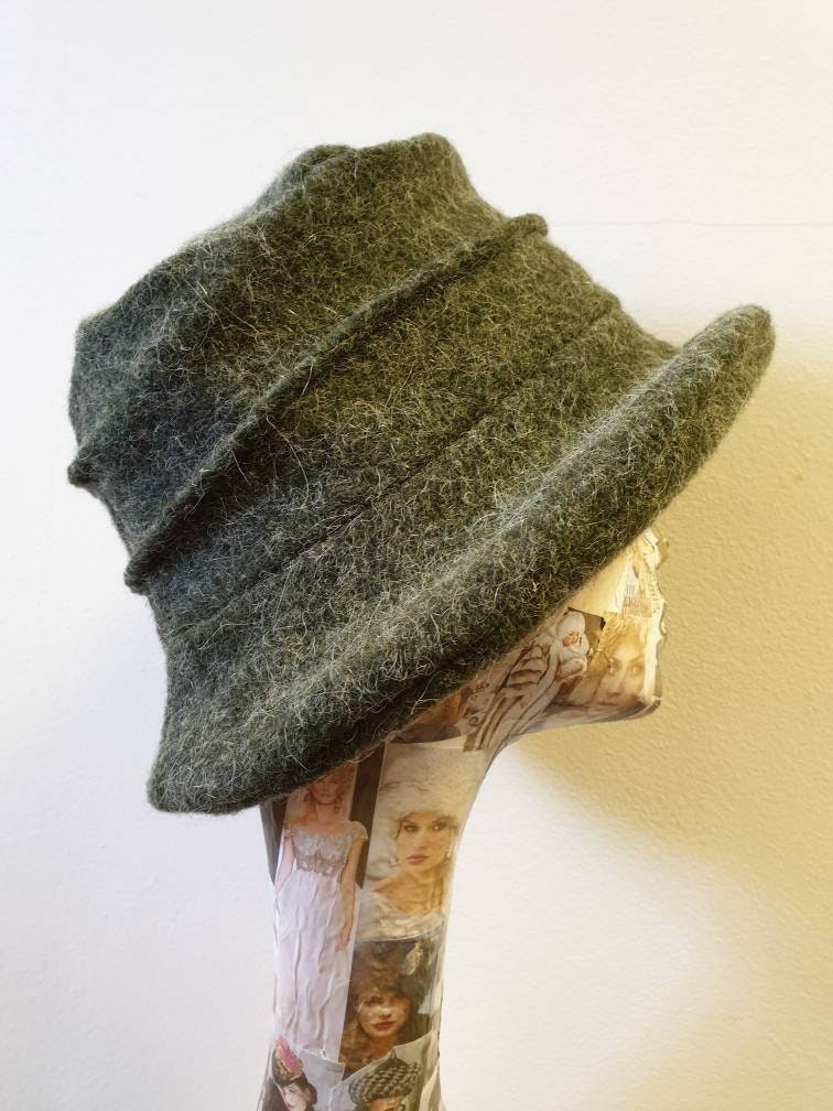 Fully Polar Fleece Lined Khaki Wool HatCloche Hat Wool HatDownton