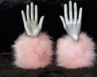 A Pair of Beautiful Fluffy Pink Faux Fur Cuffs -Lined and Elasticated at One End-Faux Fur Cuffs-Fluffy Cuffs-Pink Cuffs-Cruelty Free