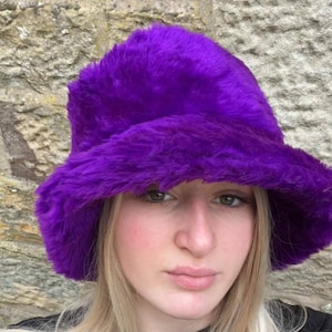 Purple Faux Fur Bucket Hat-Festival Hat-Floppy Hat-Fur Hat-Fake Fur Hat-Rave Hat-Fur Hat-Purple Fur Hat- Furry Bucket Hat