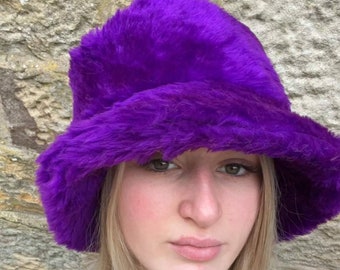 Purple Faux Fur Bucket Hat-Festival Hat-Floppy Hat-Fur Hat-Fake Fur Hat-Rave Hat-Fur Hat-Purple Fur Hat- Furry Bucket Hat