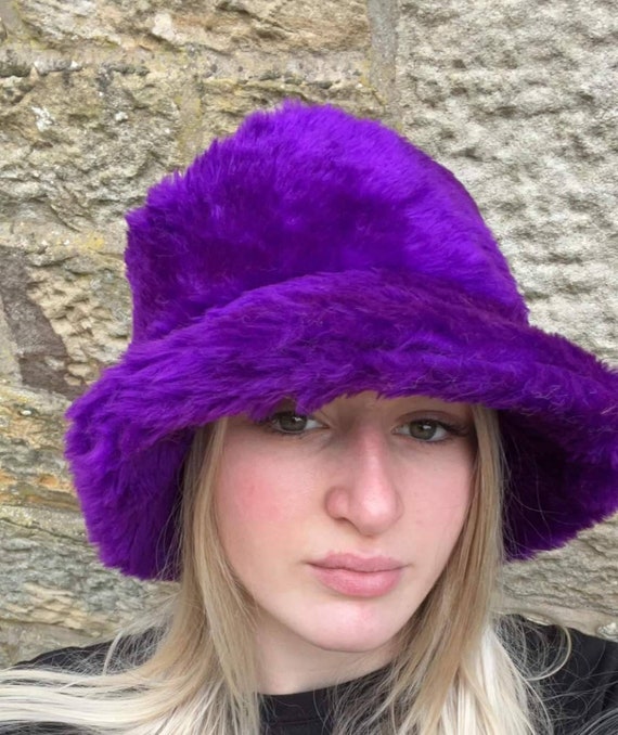  Fuzzy Bucket Hat for Women Winter Fluffy Furry Plush Faux Fur  Hats Rainbow Cute Women's Bucket Hats Black : Everything Else