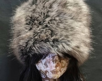 Shades of Grey and Brown- Winter Faux Fur Hat-Brown Fur Hat-Grey Fur Hat-Brown Fake Fur-Fur Pill Box Hat-Winter Fake Fur Hat Brown