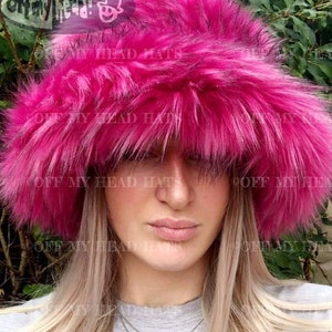 Magenta Pink-Super Fluffy Luxury Faux Fur Bucket Hat-Pink Fur-Fuzzy Bucket Hat-Festival Hat-Fur Hat-Fake Fur Hat-Rave Hat-Blue Bucket Hat